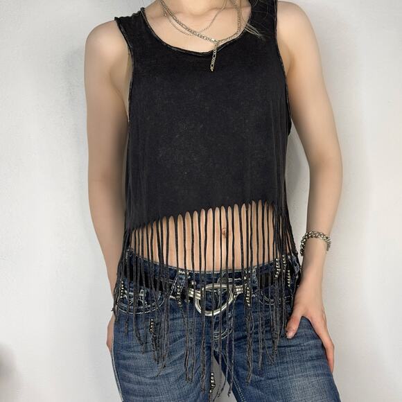 Cropped Fringe Tassel Tank Top Gray Size Small - Picture 1 of 5